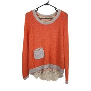 Anthropology Yellow Bird Coral Sweater Size SM Lace Boho Oversized Colorful